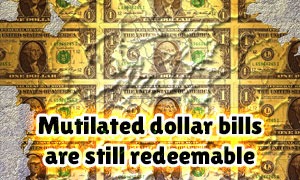 Mutilated dollar bills are still redeemable