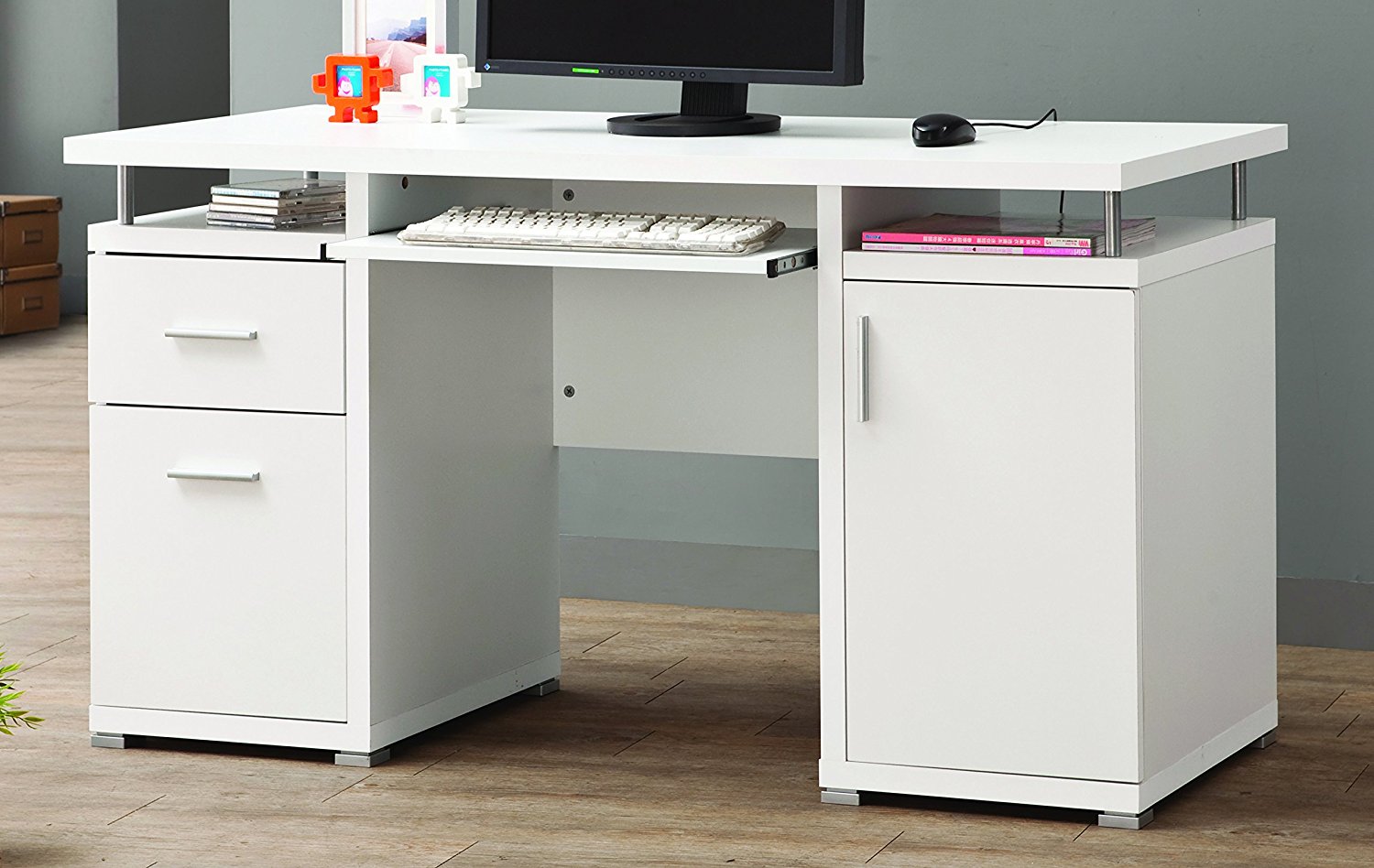 Desk with built-in drawers and cabinets