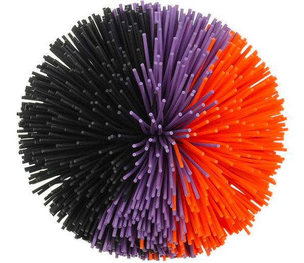A tri-color Koosh ball, a toy made of rubber strands that was first introduced in 1989