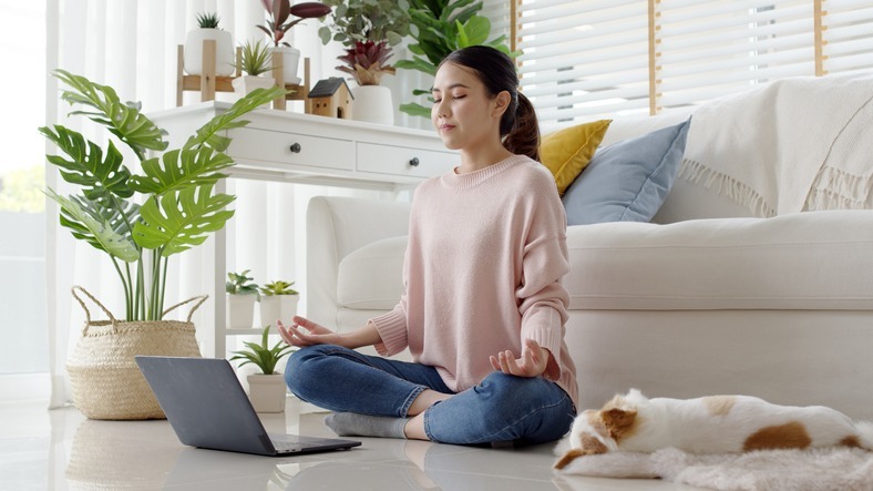 An-Asian-woman-doing-yoga-at-home
