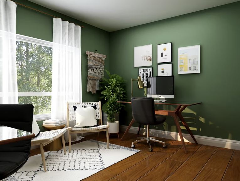 a-home-office-with-a-green-interior-design-scheme